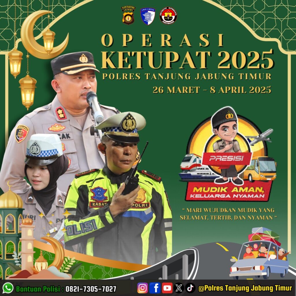 Kapolres Tanjab Timur dan Forkopimda Pantau Langsung Malam Takbiran di Pos Pelayanan Muara Sabak Barat