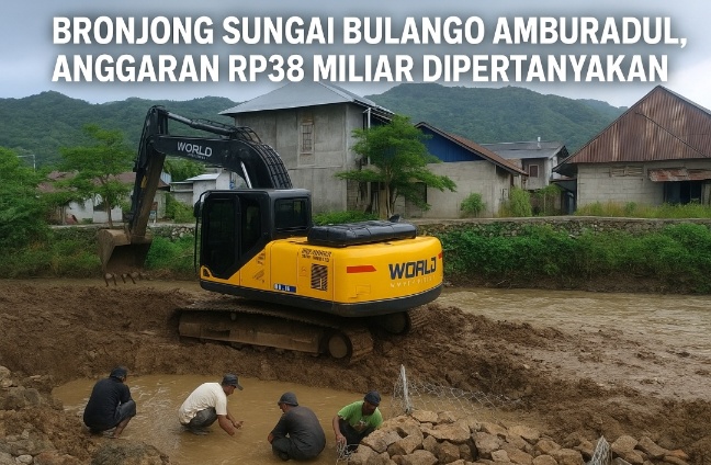 Pekerjaan Bronjong Sungai Bulango Amburadul, LP.K-P-K Desak Balai Wilayah Sungai Sulawesi II Perbaiki Kualitas 38 M